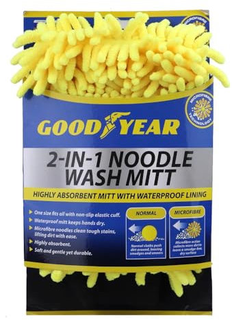 Goodyear 2 In 1 Noodle Wash Mitt Extra Long Handle With Pivoting Head For Easy Reach All Around Your Windscreen | Microfiber Pad For Ultimate Cleaning | Excellent For Quick Defogging And Cleaning
