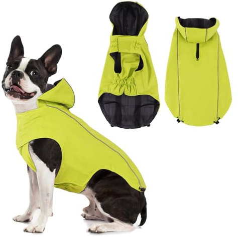 Vejaoo Regenmantel Hund Wasserdicht, Reflektierend Regenjacke mit Kapuze für Hund, Verstellbare Winddicht Regenjacken für Kleine Mittelgroße Groß Hunde Spaziergäng XZ015(Grün,XL)