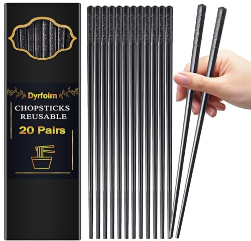 EOGRFW 20 Pairs Fiberglass Chopsticks, Reusable Chopsticks, 9.4 Inch, Black