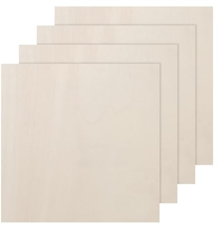DMiotech Paquete de 4 Láminas de Madera de 12 x 12 y 6 mm de Grosor, Láminas de Tilo sin Terminar, Cuadrados de Contrachapado para Manualidades DIY, Dibujo en Madera