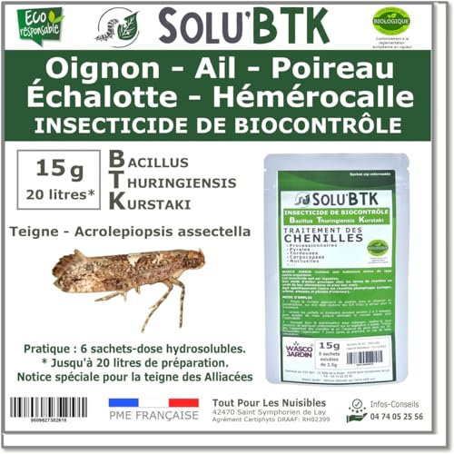 SoluBTK - Oignon, Ail, Poireau, Échalotte, Hémérocalle 15 gr Bacillus thuringiensis BTK - Insecticide Utilisable en Agriculture Biologique
