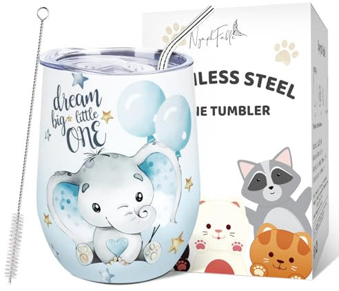 NymphFable 12oz/350ml Edelstahl Thermobecher Kaffeebecher to go, Elefant Weinbecher Weinglas Mit Deckel und Strohhalm, Kaffee, Cocktails