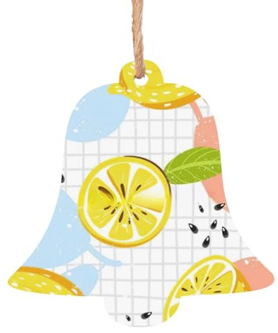 Luckily&Day Adornos de madera con estampado de frutas y limones para puerta, decoración colgante de árbol de Navidad, 6 piezas