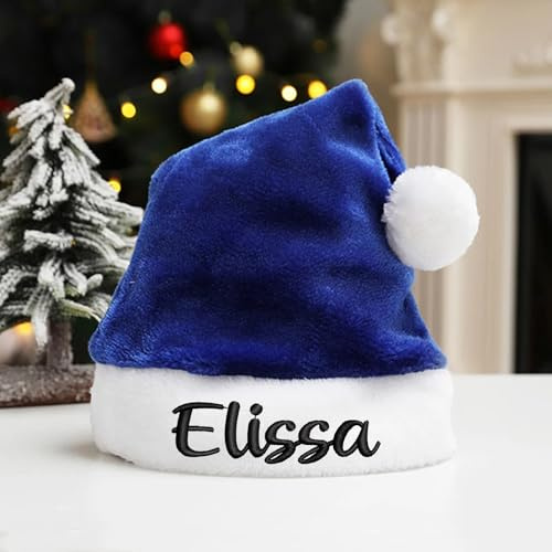 Zhongzhi Weihnachtsmütze, personalisierbarer Name, Weihnachtsmannmütze, personalisierter Name, Weihnachtsdekoration, Blau