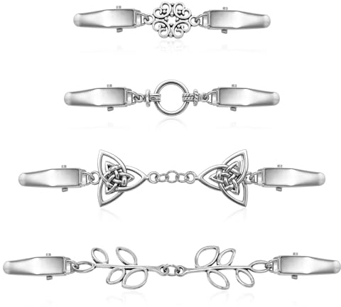 JJUNW 4Stück Vintage Cardigan Clips, Metall Pullover Clips, Silberne Blusen | Kleider Kragen Verschluss Schal Clips Broschen für Kleidung Retro Elegante Strickjacke Clips Charme Accessoires