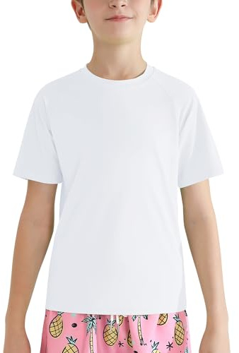 Valcatch Boy's Girls UPF 50+ Rash Guard Swim Shirts Kids Teens Quick Dry Athletic Short Sleeve T Shirt UV Fishing Surfing Water Beach Tops Running Workout Gym Active Tee Shirt White