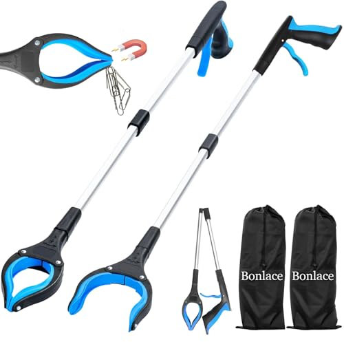 Bonlace Pinza Raccogli Oggetti 83 cm Pinza Telescopica, 2 PCS Pinza Raccogli Rifiuti per Anziani, Adulti e Disabili, Punte Magnetiche, Testa Girevole a 360°, Borsa Portaoggetti, per Giardino, Interni