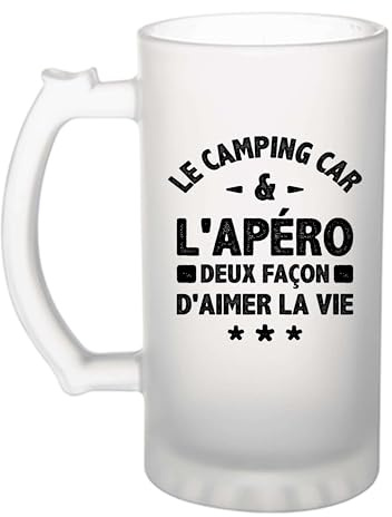 Otshirt Verre à Bière Camping-car 2 Noir | Beer Glass | Idée Chope de Bière Cadeau Anniversaire Fête Original Famille Travail Départ Collègue Retraite Noël.