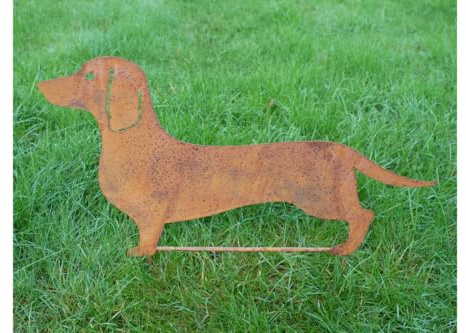 Rustic Metal Sausage Dog Garden Stake, Dachshund Dog Garden Ornament, Lawn Flower Bed Animal Stake Decoration, Plant & Border Support, Decorative Outdoor Sculpture
