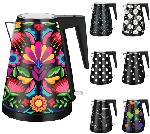 YENTEN One-Touch Electric Kettle, 1.2L Stainless Steel Personalization Kettle Electric with Auto Shut-Off, BPA-Free & Fast Boil Technology (Italian Flower)