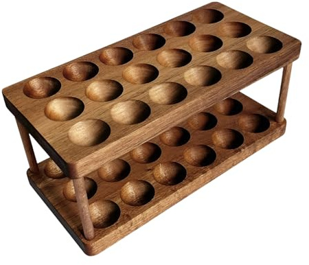 Portauova in legno per bancone, 2 ripiani e vassoio, organizer salvaspazio per uova da cucina