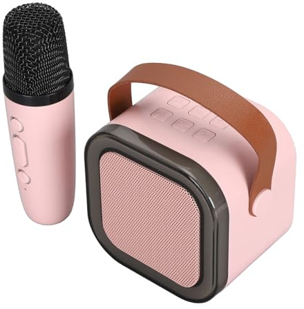 Generic High Microphone Set, Karaoke Machine Rechargeable LED LED USB Drive Portable Support for Travel to Children From 4 to 12 Years (Pink)