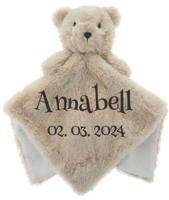 Wuff-Dogsworld Baby Kuscheltuch VIELE Modelle mit Namen Bestickt Geschenk Taufe Geburt Schmusetuch Schnuffeltuch Trösterchen Junge Mädchen (Bär beige)