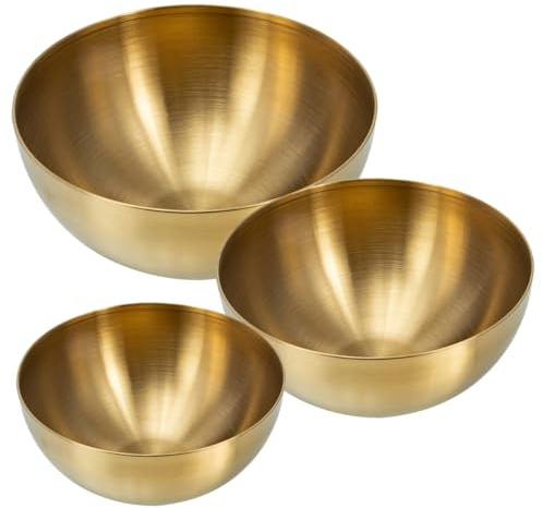 LIGIGWASH Ensaladeras De Acero Inoxidable 15cm, 20cm, 25cm Doradas, Tazones Multifunción para Servir y, Prácticos y Reutilizables para Cocina, Cenas y Reuniones, Set De 3 Piezas