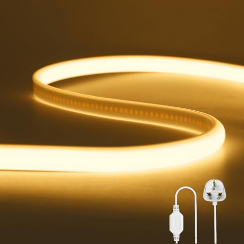 Wisada Flexible COB LED Strip Light [12M, Warm White 3000K],288 LEDs/m Cuttable FCOB LED Neon String Light,AC220-240V,DIY Design,IP65 Waterproof Fairy Lights for Home and Shop Decorative Lighting