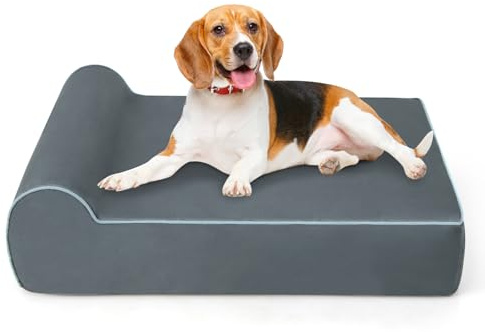 COSTWAY Lit pour Chien Orthopédique, Canapé Chien Chat en Mousse à Mémoire, Rebord, Housse Amovible Lavable, Fond Antidérapant, Panier Chiot, 100 x 81 x 31 cm, Gris