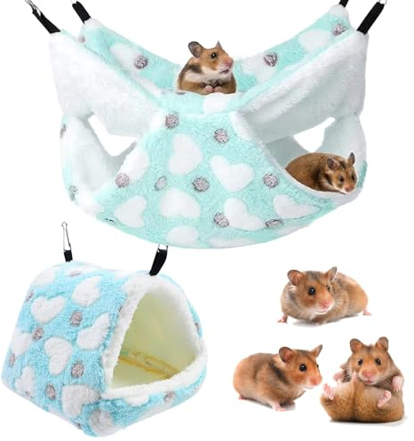 DAVBNM 2 Pieces Double-Layer Pet Cage Hammock, Hamster Nest Hanging Bed Cage for Small Animals, Guinea Pig Nap Sack Swing Warm Ferrets Hideout Accessories Small Pet Shelter Tent
