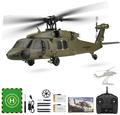 SOLIAXDIY K170 UH-60L Black Hawk 4CH RC Hubschrauber mit 6G Gyro, 2.4G Militär Modell Fernbedienungs Hubschrauber mit Bürstenlosem Motor, EIN-Tasten Start/Landung für Anfänger