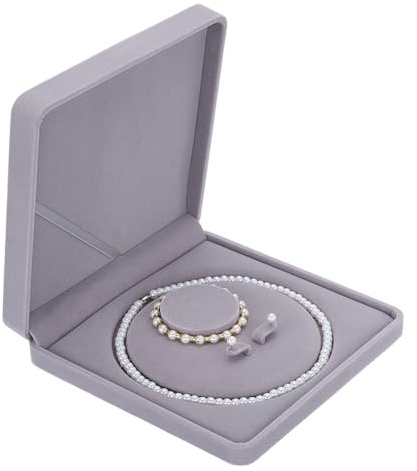 FINGERINSPIRE Écrin à Bijoux en Velours 13cm de Diamètre Intérieur Avec Carton Gris Foncé Carré pour Collier de Perles Boucles Oreilles Bracelet Écrins à Cadeaux pour Bijoux Mariage Porte-Long Chaîne