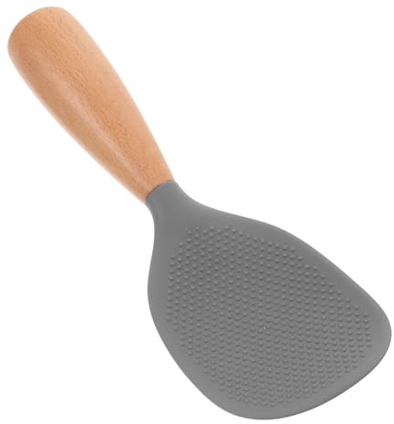 LOLIPPYY Cucchiaio Riso Silicone con Manico in Legno Resistente al Calore Paletta Antiscivolo per Cuociriso Cucchiaio Multifunzionale per Riso Purè e Insalate Design in Piedi Compatto