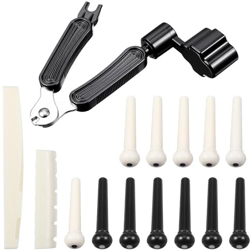 14 Stück Gitarre Bridge Pins, Gitarre Brücke Pins Stifte, Akustikgitarren Stegstecker,Akustikgitarren Stegsattel, Mit Stegstecker Entferne, für Alle Gitarren (Weiß Schwarz)