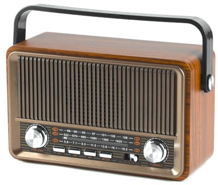Gurtt AM/FM/SW Retro-radio med Bluetooth Nostalgia Radio Liten med 1 200 mAh Batteridriven Stöder USB/TF/AUX, Vintage Radios för hemmakontor utomhus