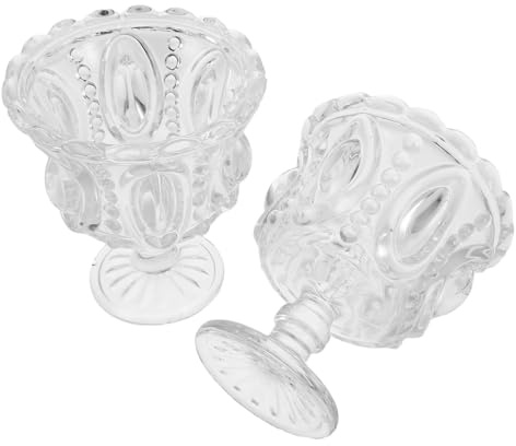 TOYANDONA Lot de 2 Coupes à Dessert en Verre Transparent Gaufré sur Pied Résistantes à la Chaleur pour Glaces et Fruits Bols Élégants pour Présentation Raffinée