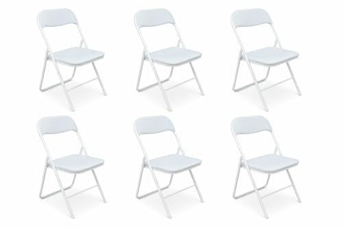 Nordiq - Pack de 6 Sillas Plegables y Acolchadas de Comedor, Cocina, Camping | Cómodas para Interior | 44x45x78 cm | Set Resistente (Metal Blanco/Blanco)