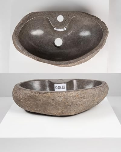 WohnFREUDEN - Lavabo ovale in pietra, 50 cm, con foro per rubinetto, bagno, WC, giardino, pietra fiume, lavandino a mano