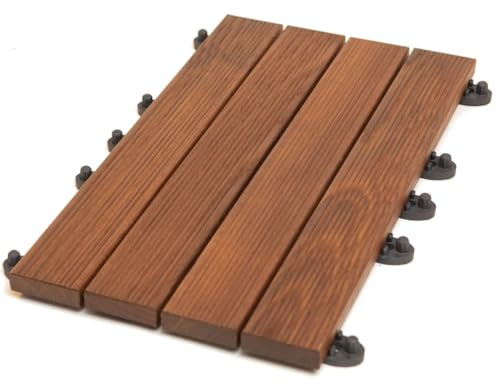GUMI Dalles de Terrasse Lames pour Balcon Dalles Clipsables en Bois de Thermofrêne 51,4 x 7 cm – Système Clipsable pour Balcon et Terrasse | Bois Naturel | 0,58 m²