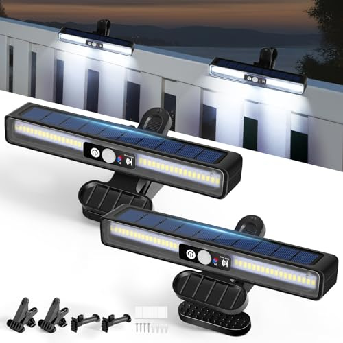 JORETLE 2 Pack Clip on Solar Lights Outdoor Garden with Motion Sensor, 3 Lighting Modes 36 LEDs Solar Street Lamp, Cool White Multiple Installation Security Light for Gardens, Courtyards, Fences