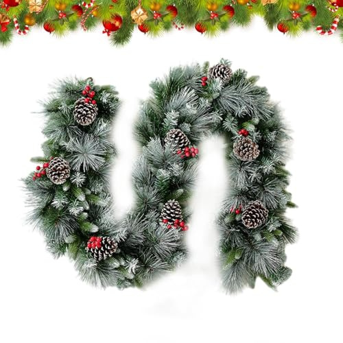 Fyrdyn Künstliche Tannengirlande, 2 m, realistische rote Beeren, Basteln, Weihnachtsgirlande, für Kamine, Kaminsims, , Hochzeit, Haustür, Urlaub, Winter, Festival, Treppen, Geländer, Esstisch