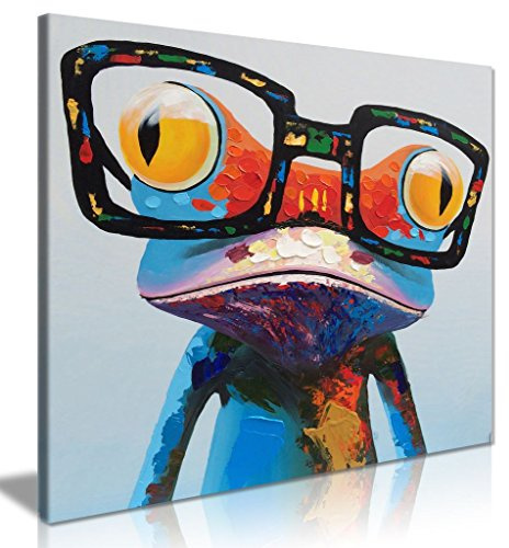 Panther Print Bild Süßer Frosch mit Brille, Moderne Pop Art, Wanddekoration, Leinwand, 51 x 51cm (20 x 20 Inch)