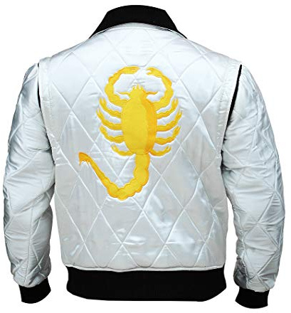 Fashion_First Blouson bomber en satin blanc pour homme – Veste de baseball brodée de style universitaire rétro léger pour streetwear, blanc, M