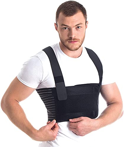 TOROS GROUP MANUFACTURE Ceinture thoracique orthopédique pour homme Soutien de cage thoracique Corset de côtes Brace élastique respirant Noir X-Large 127-137 cm