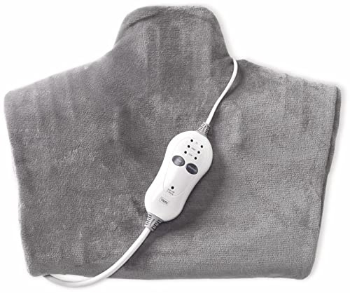 Trebs 99360 Comfortheat 2-in-1 Wärme- und Massagekissen - Elektrisches Heizkissen für Nacken, Schultern und Rücken, Vibrationsmassage, Überhitzungsschutz, abnehmbarer waschbarer Bezug - Grau