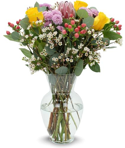 Stargazer Barn – Blooming Cheer Bouquet with Vase – Mother’s Day Flowers for Mom – Fresh Flower Delivery, Farm Fresh, Hand-Tied in USA, Ready to Gift