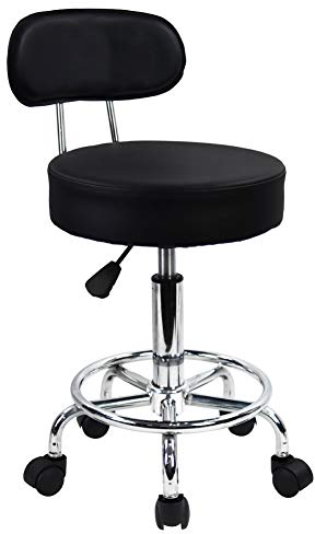KKTONER PU Leather Rolling Stool Mid-Back with Footrest Height Adjustable Office Computer Home Drafting Swivel Task Chair with Wheels (Black)