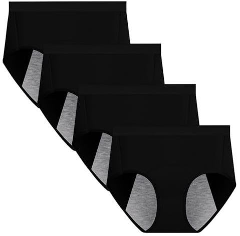 Anntry Ropa Interior para Mujer, Ropa Interior para el período Menstrual para Mujeres, Bragas de algodón para niñas, Bragas cómodas y fáciles de Limpiar (XL, 4Negro)