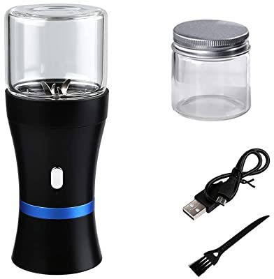 Electric Grinder Spice Herb Grinder USB-Rechargeable, 2pcs 1.7oz Glass Herb Chamber - Mini Portable (Black & Blue Ring)