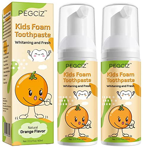 Zahnpasta Kinder Schaumzahnpasta für Kinder 2 x 60 ml, Besondere Kariesschutz für Milchzähne Kinderzahnpasta ohne Fluorid, Zahnaufhellung Zahnpasta für Kinder Alter für 3 und höher (Orange)