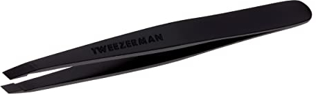 TWEEZERMAN Pinzette (Handgeschliffene, schräge Spitzen, Augenbrauen zupfen, Profi Qualität, rostfreier Edelstahl), Full Black