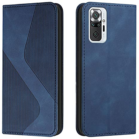 Mo-Somnus Kompatibel mit Xiaomi Redmi Note 10 Pro/Xiaomi Redmi Note 10 Pro Max Hülle, Magnet PU Leder Flip Wallet Case Tasche Handyhülle, Klappbar Schutzhülle Klapphülle mit [Kartenfächer] (Blau)
