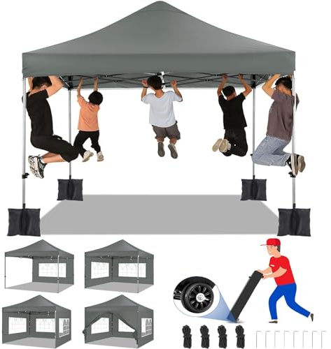 COBIZI faltpavillon pavillon 3x3 wasserdicht stabil Winterfest 2.0, Outdoor faltbar gartenpavillon UV Schutz 50+ 3 höhenverstellbar, Partyzelt mit 4 Seitenteilen und 4 Sandsack, Grau