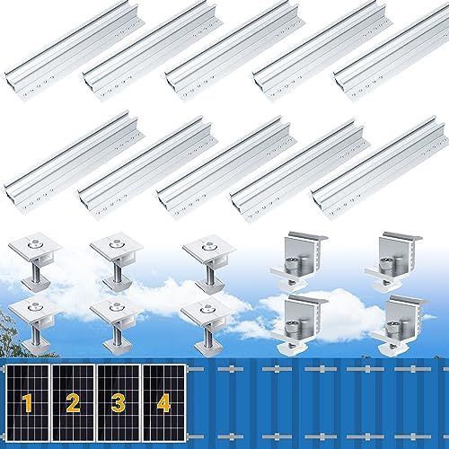 Warmfay Photovoltaik Halterung Befestigungssystem, Dachhalterungen Solarmodule Aluprofil 300MM Montageset für 4X Modul 30-35MM Dicke, Solarpanel Halterung für Flachdach Blechdach Trapezblech