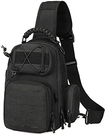 Vmokki Taktischer Sling Rucksack 1000D Nylon Wasserdicht Militär Schulterrucksack Herren Damen Umhängetasche Crossbody Bag für Alltag Reise Outdoor Wandern Sport (Schwarz)