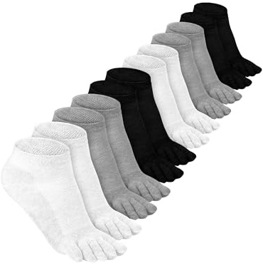 Bencailor 6 Paia Calzini a Cinque Dita a Compressione in Cotone (Nero, Bianco, Grigio Chiaro, M)