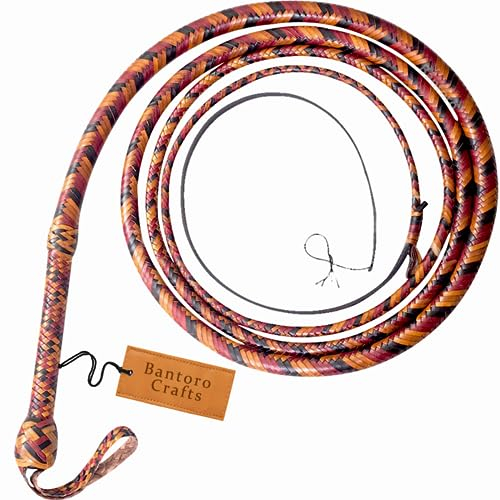 Bantoro Crafts Marrone Nero e Rosso Frusta in Pelle di Canguro Bullwhip16 Trecce Fili Pelle Intrecciata Frusta Che schiocca Forte (24 Piedi (7,3 Metri))