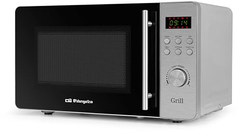 Orbegozo MIG 2046 Microondas Digital con Grill 20 Litros Frontal Inox Potencia 700W y Grill 800W 8 Menús Automáticos Pantalla LED Temporizador 60 min Bloqueo Niños