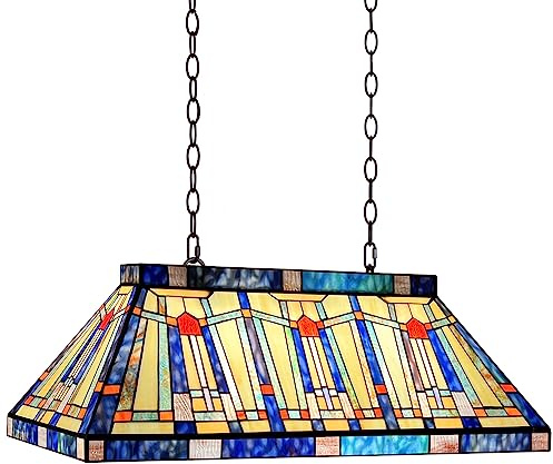 Capulina Tiffany Lamp Stained Glass Pool Table Light 3-Light 28 Inches Wide Blue Cream Antique Tiffany Style Pendant Light Decor for Dining Room Kitchen Island Billiards Room Bar
